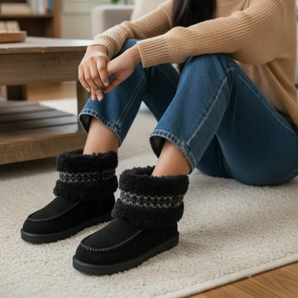 UGG Classic Ultra Mini Braid Slip-On Sheepskin Boots Booties Black 5 NEW $160